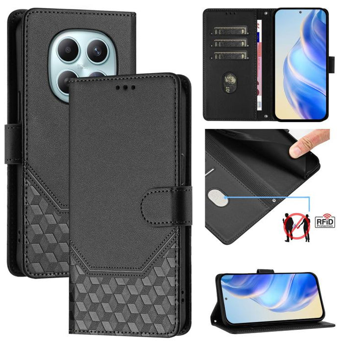 Funda para teléfono de cuero RFID con relieve en forma de panal, For Redmi A7 Pro 171mm / Poco C85x 5G, For Redmi 15a 5G, For Redmi Turbo 5 Max / Poco X8 Pro Max, For Redmi Turbo 5 5G Global / Poco X8 Pro 5G                                             ...