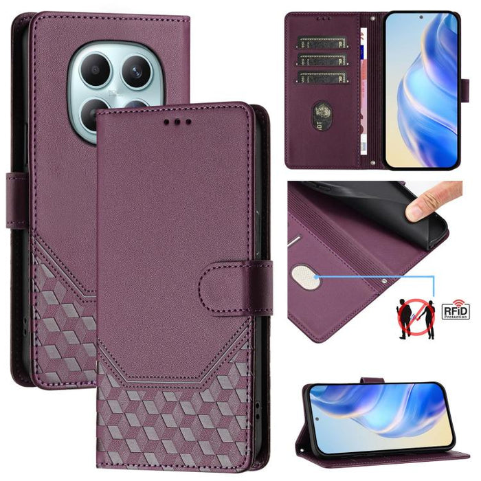 Funda para teléfono de cuero RFID con relieve en forma de panal, For Redmi A7 Pro 171mm / Poco C85x 5G, For Redmi 15a 5G, For Redmi Turbo 5 Max / Poco X8 Pro Max, For Redmi Turbo 5 5G Global / Poco X8 Pro 5G                                             ...