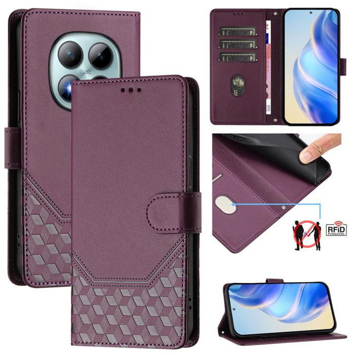 Funda para teléfono de cuero RFID con relieve en forma de panal, For Redmi A7 Pro 171mm / Poco C85x 5G, For Redmi 15a 5G, For Redmi Turbo 5 Max / Poco X8 Pro Max, For Redmi Turbo 5 5G Global / Poco X8 Pro 5G                                             ...