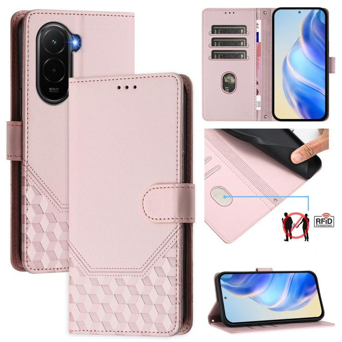 Funda para teléfono de cuero RFID con relieve en forma de panal, For Redmi A7 Pro 171mm / Poco C85x 5G, For Redmi 15a 5G, For Redmi Turbo 5 Max / Poco X8 Pro Max, For Redmi Turbo 5 5G Global / Poco X8 Pro 5G                                             ...