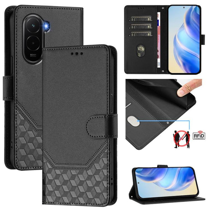 Funda para teléfono de cuero RFID con relieve en forma de panal, For Redmi A7 Pro 171mm / Poco C85x 5G, For Redmi 15a 5G, For Redmi Turbo 5 Max / Poco X8 Pro Max, For Redmi Turbo 5 5G Global / Poco X8 Pro 5G                                             ...