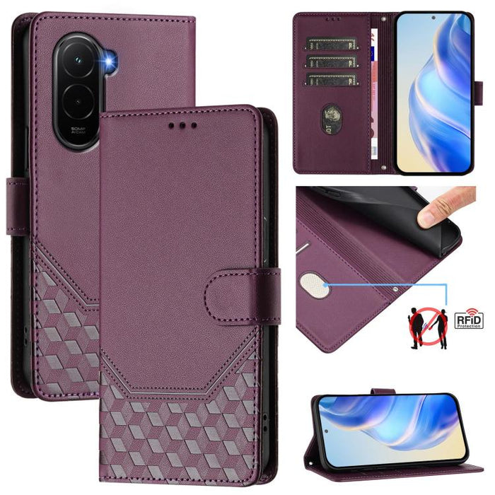 Funda para teléfono de cuero RFID con relieve en forma de panal, For Redmi A7 Pro 171mm / Poco C85x 5G, For Redmi 15a 5G, For Redmi Turbo 5 Max / Poco X8 Pro Max, For Redmi Turbo 5 5G Global / Poco X8 Pro 5G                                             ...