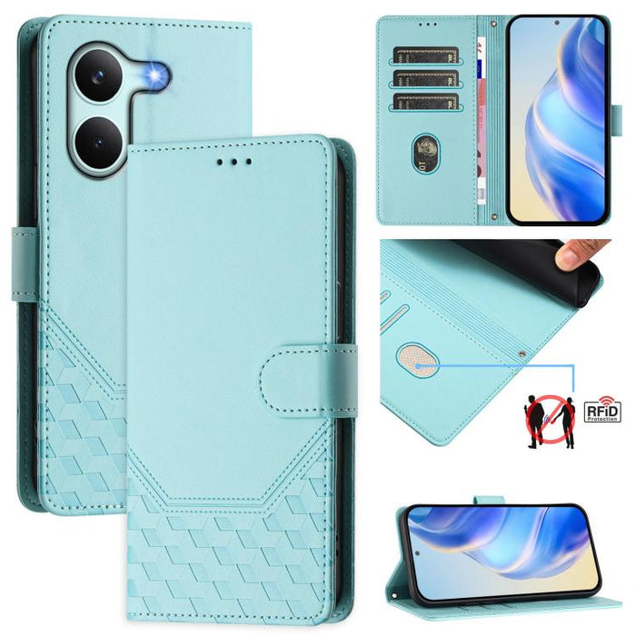 Funda para teléfono de cuero RFID con relieve en forma de panal, For Redmi A7 Pro 171mm / Poco C85x 5G, For Redmi 15a 5G, For Redmi Turbo 5 Max / Poco X8 Pro Max, For Redmi Turbo 5 5G Global / Poco X8 Pro 5G                                             ...