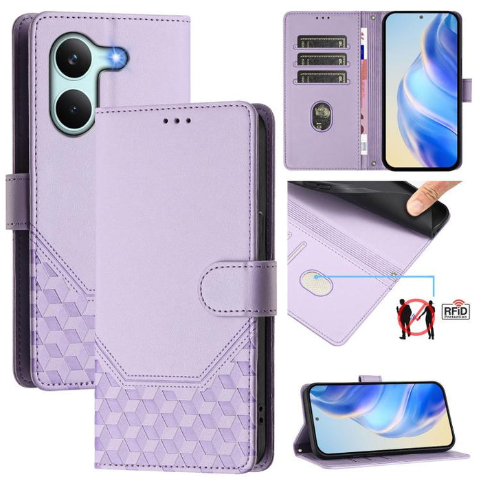 Funda para teléfono de cuero RFID con relieve en forma de panal, For Redmi A7 Pro 171mm / Poco C85x 5G, For Redmi 15a 5G, For Redmi Turbo 5 Max / Poco X8 Pro Max, For Redmi Turbo 5 5G Global / Poco X8 Pro 5G                                             ...