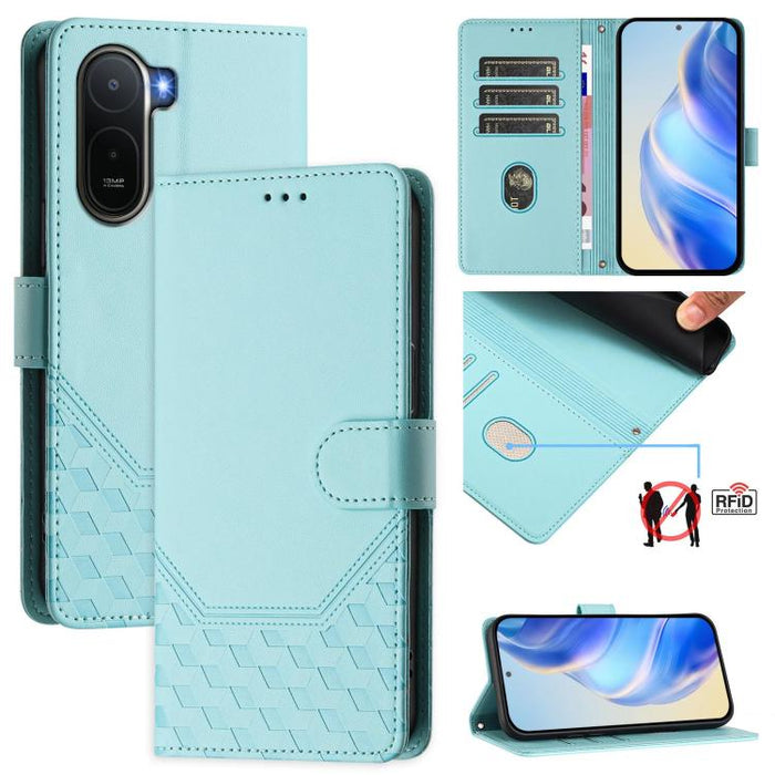 Funda para teléfono de cuero RFID con relieve en forma de panal, For Redmi A7 Pro 171mm / Poco C85x 5G, For Redmi 15a 5G, For Redmi Turbo 5 Max / Poco X8 Pro Max, For Redmi Turbo 5 5G Global / Poco X8 Pro 5G                                             ...