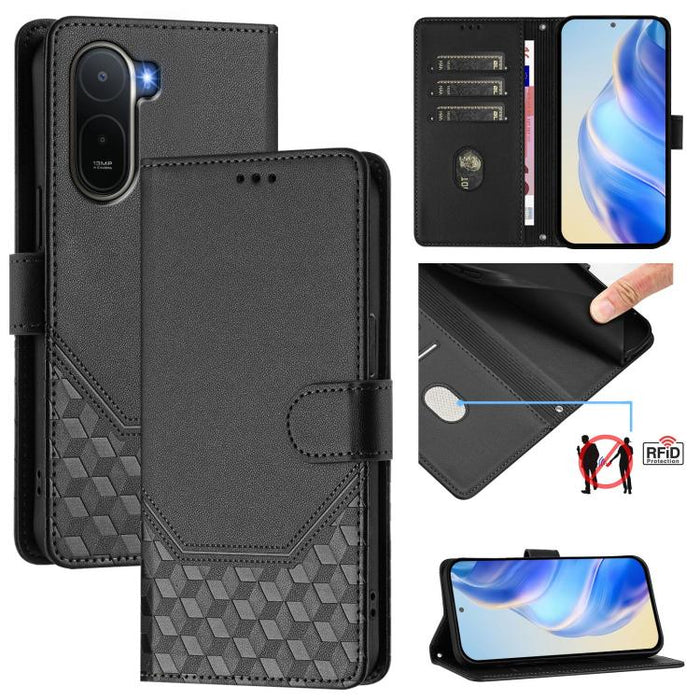 Funda para teléfono de cuero RFID con relieve en forma de panal, For Redmi A7 Pro 171mm / Poco C85x 5G, For Redmi 15a 5G, For Redmi Turbo 5 Max / Poco X8 Pro Max, For Redmi Turbo 5 5G Global / Poco X8 Pro 5G                                             ...