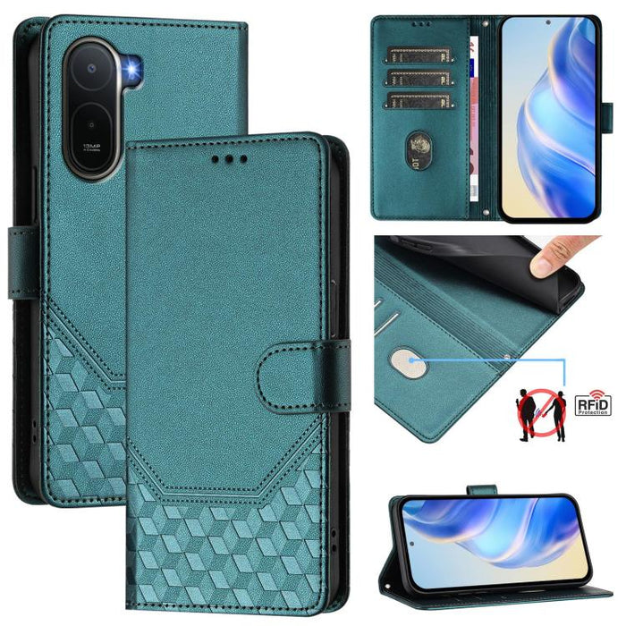 Funda para teléfono de cuero RFID con relieve en forma de panal, For Redmi A7 Pro 171mm / Poco C85x 5G, For Redmi 15a 5G, For Redmi Turbo 5 Max / Poco X8 Pro Max, For Redmi Turbo 5 5G Global / Poco X8 Pro 5G                                             ...