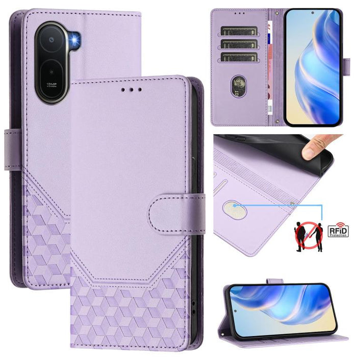 Funda para teléfono de cuero RFID con relieve en forma de panal, For Redmi A7 Pro 171mm / Poco C85x 5G, For Redmi 15a 5G, For Redmi Turbo 5 Max / Poco X8 Pro Max, For Redmi Turbo 5 5G Global / Poco X8 Pro 5G                                             ...