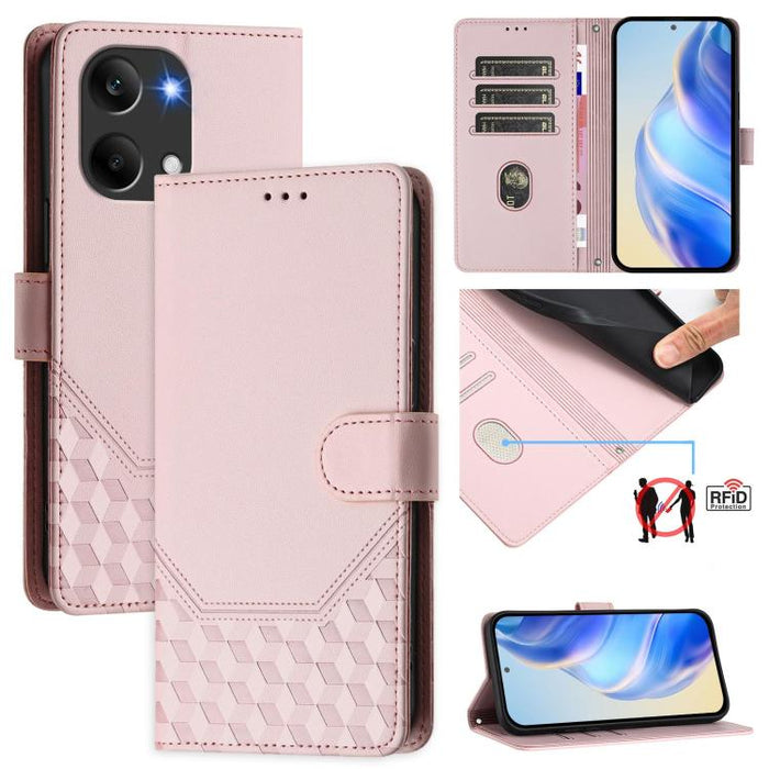 Funda para teléfono de cuero RFID con relieve en forma de panal, For Redmi A7 Pro 171mm / Poco C85x 5G, For Redmi 15a 5G, For Redmi Turbo 5 Max / Poco X8 Pro Max, For Redmi Turbo 5 5G Global / Poco X8 Pro 5G                                             ...