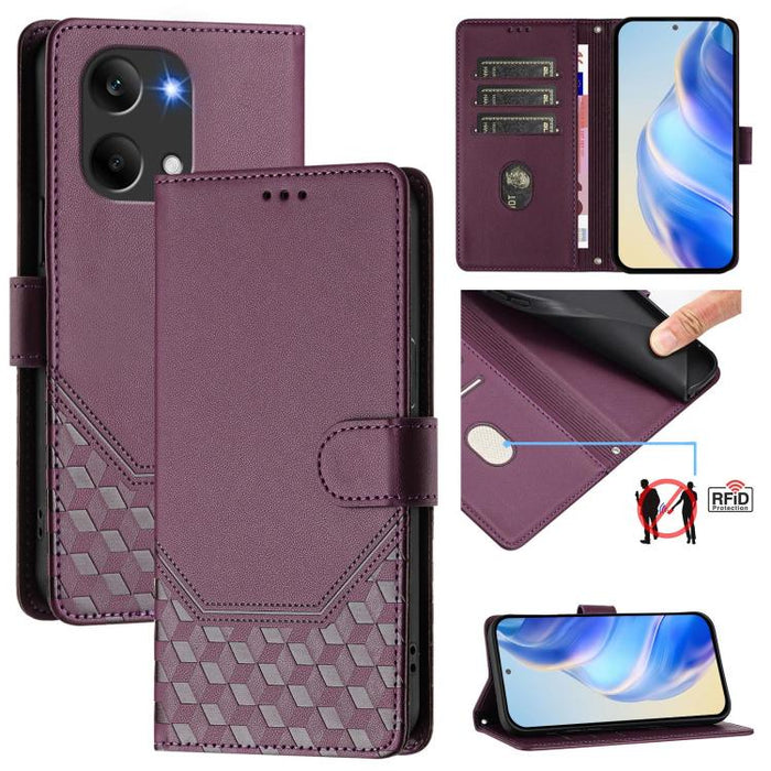 Funda para teléfono de cuero RFID con relieve en forma de panal, For Redmi A7 Pro 171mm / Poco C85x 5G, For Redmi 15a 5G, For Redmi Turbo 5 Max / Poco X8 Pro Max, For Redmi Turbo 5 5G Global / Poco X8 Pro 5G                                             ...