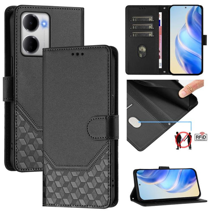 Funda para teléfono de cuero RFID con relieve en forma de panal, For Redmi A7 Pro 171mm / Poco C85x 5G, For Redmi 15a 5G, For Redmi Turbo 5 Max / Poco X8 Pro Max, For Redmi Turbo 5 5G Global / Poco X8 Pro 5G                                             ...