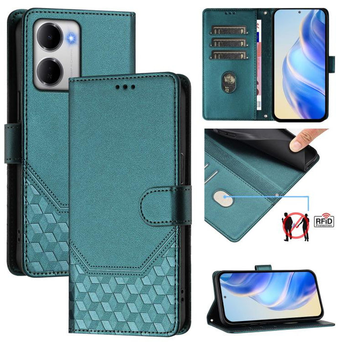 Funda para teléfono de cuero RFID con relieve en forma de panal, For Redmi A7 Pro 171mm / Poco C85x 5G, For Redmi 15a 5G, For Redmi Turbo 5 Max / Poco X8 Pro Max, For Redmi Turbo 5 5G Global / Poco X8 Pro 5G                                             ...