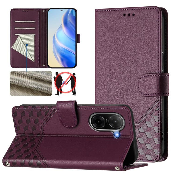 Funda para teléfono de cuero RFID con relieve en forma de panal, For Redmi A7 Pro 171mm / Poco C85x 5G, For Redmi 15a 5G, For Redmi Turbo 5 Max / Poco X8 Pro Max, For Redmi Turbo 5 5G Global / Poco X8 Pro 5G                                             ...