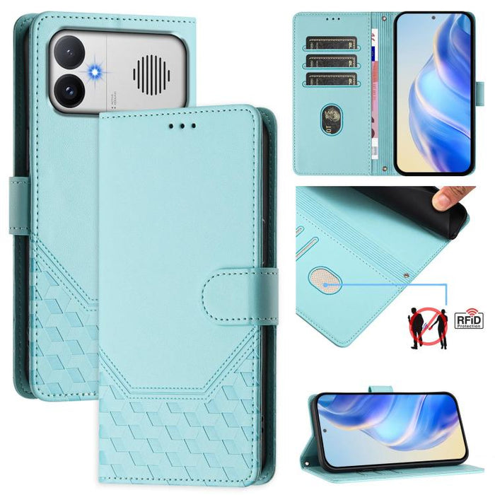 Funda para teléfono de cuero RFID con relieve en forma de panal, For Redmi A7 Pro 171mm / Poco C85x 5G, For Redmi 15a 5G, For Redmi Turbo 5 Max / Poco X8 Pro Max, For Redmi Turbo 5 5G Global / Poco X8 Pro 5G                                             ...