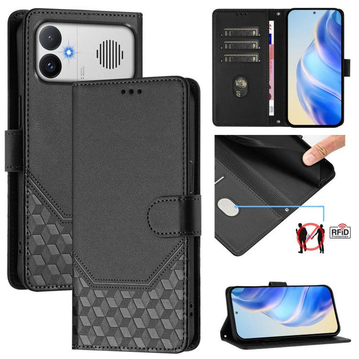 Funda para teléfono de cuero RFID con relieve en forma de panal, For Redmi A7 Pro 171mm / Poco C85x 5G, For Redmi 15a 5G, For Redmi Turbo 5 Max / Poco X8 Pro Max, For Redmi Turbo 5 5G Global / Poco X8 Pro 5G                                             ...