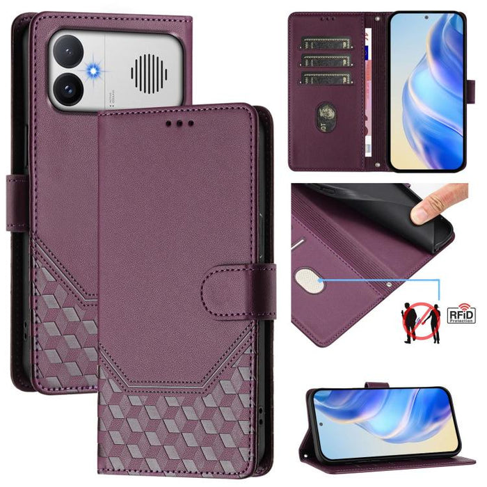 Funda para teléfono de cuero RFID con relieve en forma de panal, For Redmi A7 Pro 171mm / Poco C85x 5G, For Redmi 15a 5G, For Redmi Turbo 5 Max / Poco X8 Pro Max, For Redmi Turbo 5 5G Global / Poco X8 Pro 5G                                             ...