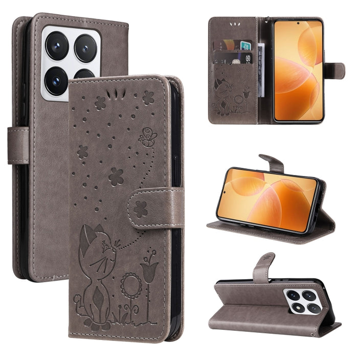 Funda de cuero con tapa para teléfono con estampado de gato y abeja, For Xiaomi 17 Max 5G, For Xiaomi 17T Pro 5G Global, For Xiaomi 17T 5G Global, For Xiaomi 17 Ultra, For Xiaomi 17 Pro Max, For Xiaomi 17, For Xiaomi Poco M7 4G 169mm                   ...