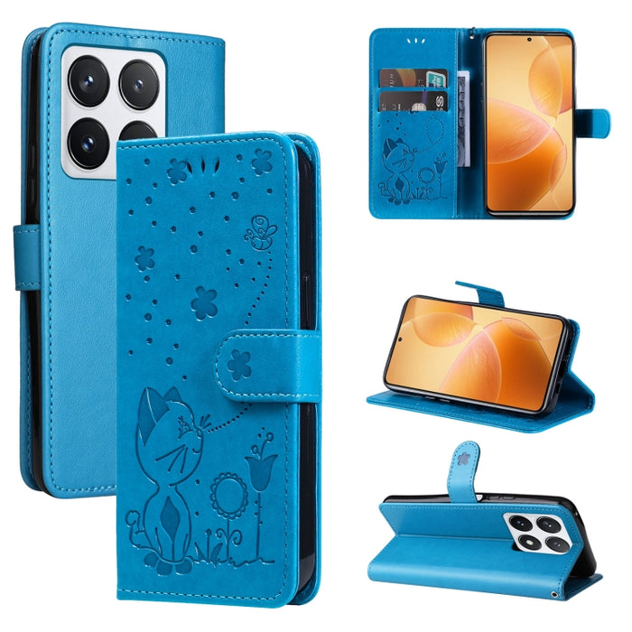Funda de cuero con tapa para teléfono con estampado de gato y abeja, For Xiaomi 17 Max 5G, For Xiaomi 17T Pro 5G Global, For Xiaomi 17T 5G Global, For Xiaomi 17 Ultra, For Xiaomi 17 Pro Max, For Xiaomi 17, For Xiaomi Poco M7 4G 169mm                   ...