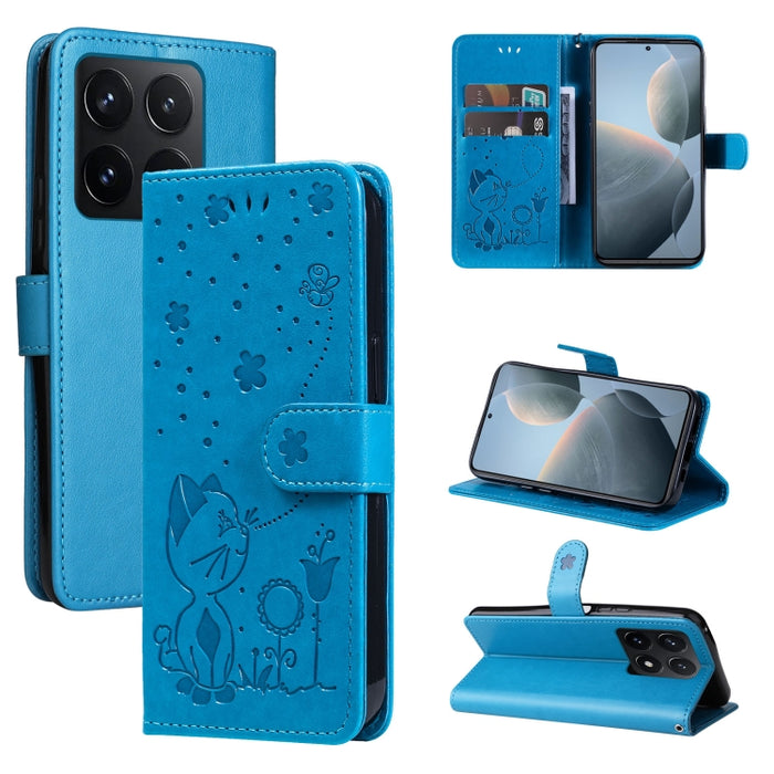 Funda de cuero con tapa para teléfono con estampado de gato y abeja, For Xiaomi 17 Max 5G, For Xiaomi 17T Pro 5G Global, For Xiaomi 17T 5G Global, For Xiaomi 17 Ultra, For Xiaomi 17 Pro Max, For Xiaomi 17, For Xiaomi Poco M7 4G 169mm                   ...
