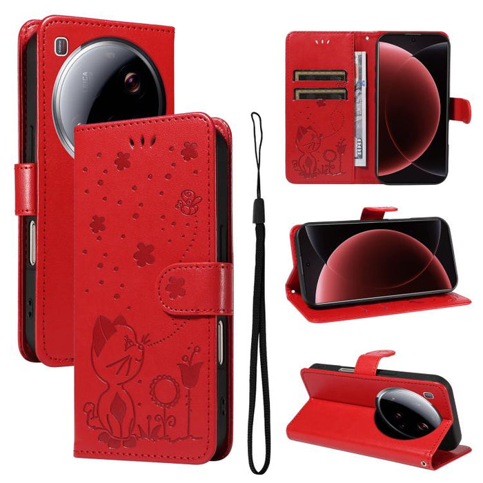 Funda de cuero con tapa para teléfono con estampado de gato y abeja, For Xiaomi 17 Max 5G, For Xiaomi 17T Pro 5G Global, For Xiaomi 17T 5G Global, For Xiaomi 17 Ultra, For Xiaomi 17 Pro Max, For Xiaomi 17, For Xiaomi Poco M7 4G 169mm                   ...