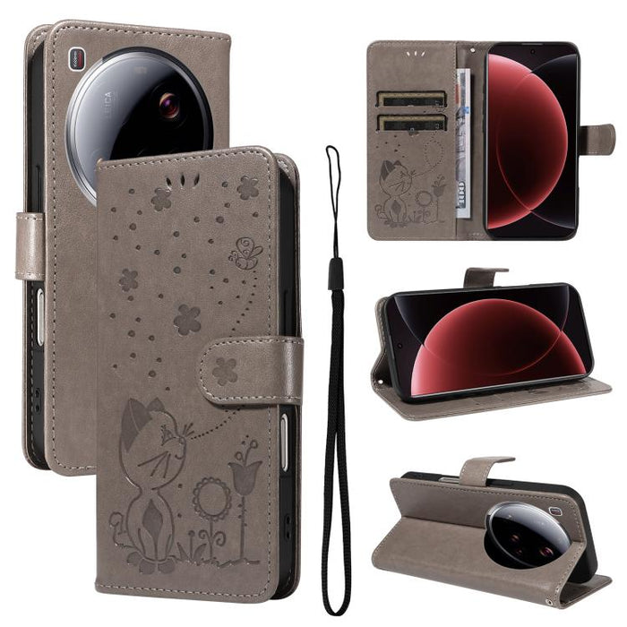Funda de cuero con tapa para teléfono con estampado de gato y abeja, For Xiaomi 17 Max 5G, For Xiaomi 17T Pro 5G Global, For Xiaomi 17T 5G Global, For Xiaomi 17 Ultra, For Xiaomi 17 Pro Max, For Xiaomi 17, For Xiaomi Poco M7 4G 169mm                   ...