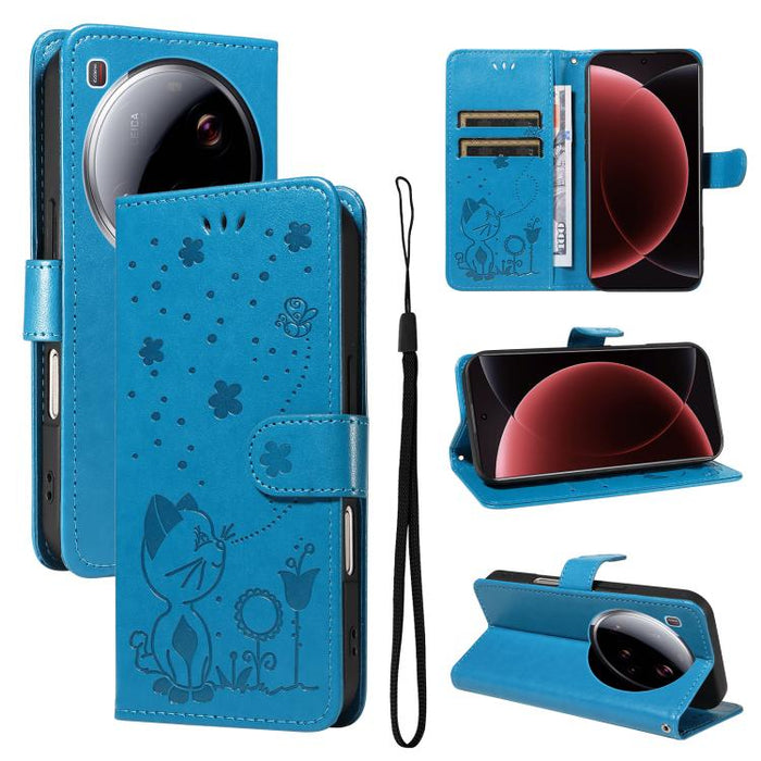 Funda de cuero con tapa para teléfono con estampado de gato y abeja, For Xiaomi 17 Max 5G, For Xiaomi 17T Pro 5G Global, For Xiaomi 17T 5G Global, For Xiaomi 17 Ultra, For Xiaomi 17 Pro Max, For Xiaomi 17, For Xiaomi Poco M7 4G 169mm                   ...
