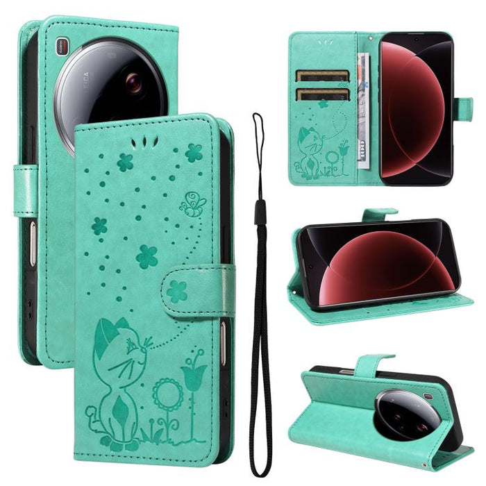 Funda de cuero con tapa para teléfono con estampado de gato y abeja, For Xiaomi 17 Max 5G, For Xiaomi 17T Pro 5G Global, For Xiaomi 17T 5G Global, For Xiaomi 17 Ultra, For Xiaomi 17 Pro Max, For Xiaomi 17, For Xiaomi Poco M7 4G 169mm                   ...