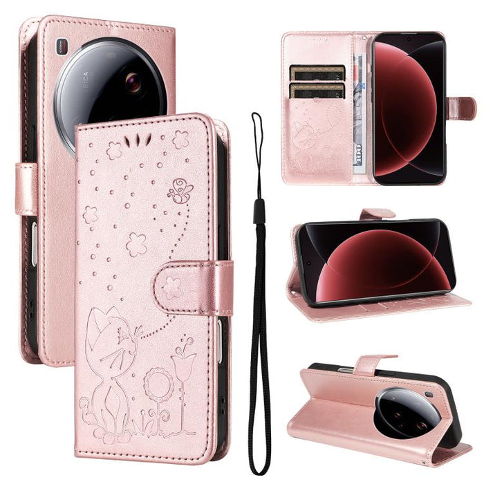 Funda de cuero con tapa para teléfono con estampado de gato y abeja, For Xiaomi 17 Max 5G, For Xiaomi 17T Pro 5G Global, For Xiaomi 17T 5G Global, For Xiaomi 17 Ultra, For Xiaomi 17 Pro Max, For Xiaomi 17, For Xiaomi Poco M7 4G 169mm                   ...