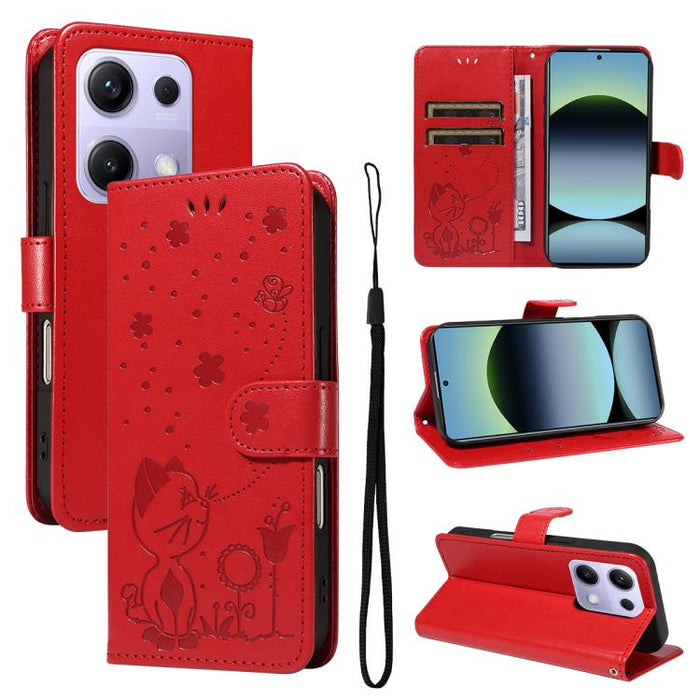 Funda de cuero con tapa para teléfono con estampado de gato y abeja, For Xiaomi 17 Max 5G, For Xiaomi 17T Pro 5G Global, For Xiaomi 17T 5G Global, For Xiaomi 17 Ultra, For Xiaomi 17 Pro Max, For Xiaomi 17, For Xiaomi Poco M7 4G 169mm                   ...