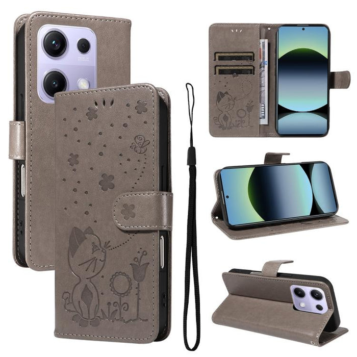 Funda de cuero con tapa para teléfono con estampado de gato y abeja, For Xiaomi 17 Max 5G, For Xiaomi 17T Pro 5G Global, For Xiaomi 17T 5G Global, For Xiaomi 17 Ultra, For Xiaomi 17 Pro Max, For Xiaomi 17, For Xiaomi Poco M7 4G 169mm                   ...