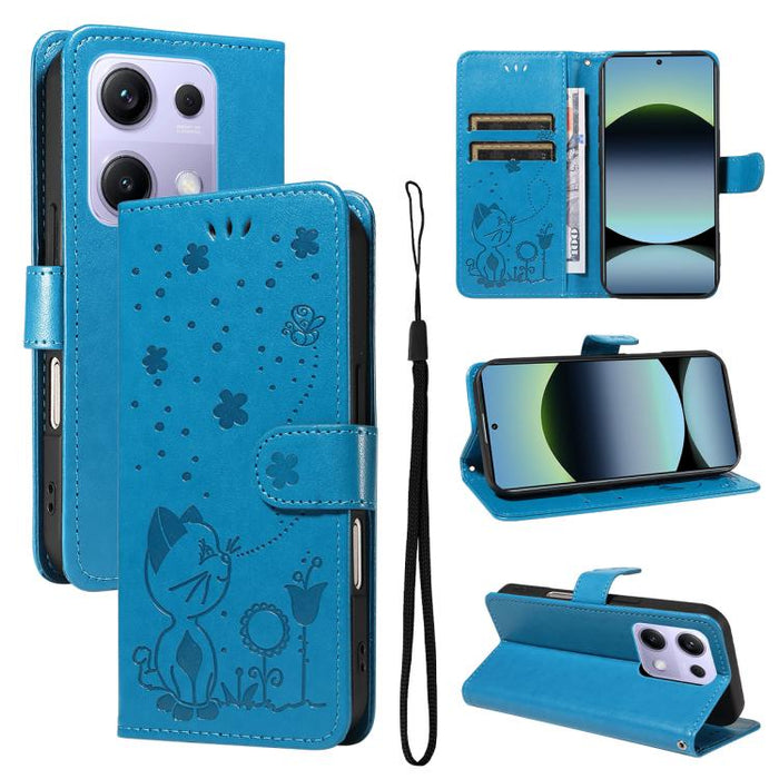 Funda de cuero con tapa para teléfono con estampado de gato y abeja, For Xiaomi 17 Max 5G, For Xiaomi 17T Pro 5G Global, For Xiaomi 17T 5G Global, For Xiaomi 17 Ultra, For Xiaomi 17 Pro Max, For Xiaomi 17, For Xiaomi Poco M7 4G 169mm                   ...