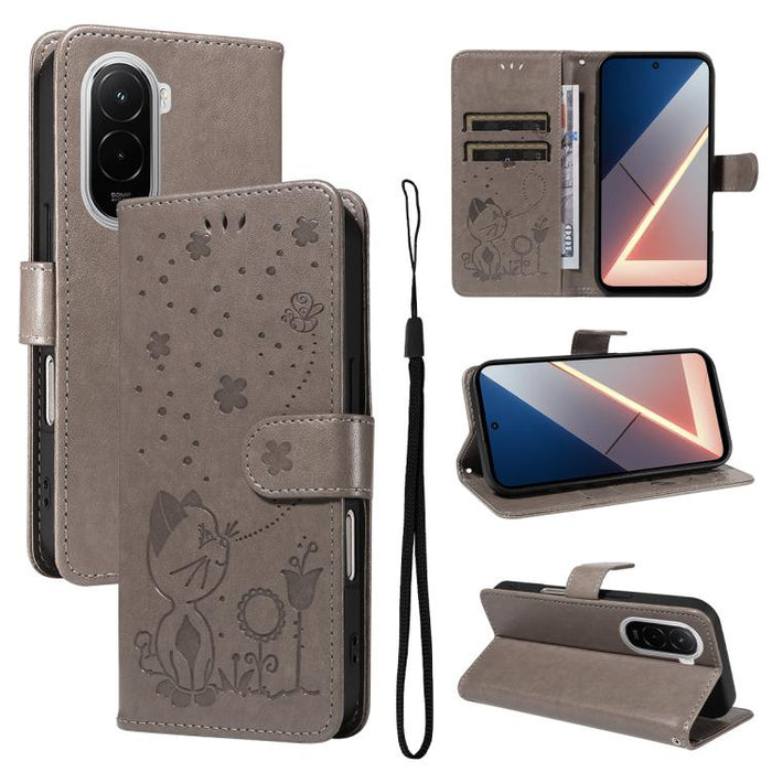 Funda de cuero con tapa para teléfono con estampado de gato y abeja, For Xiaomi 17 Max 5G, For Xiaomi 17T Pro 5G Global, For Xiaomi 17T 5G Global, For Xiaomi 17 Ultra, For Xiaomi 17 Pro Max, For Xiaomi 17, For Xiaomi Poco M7 4G 169mm                   ...