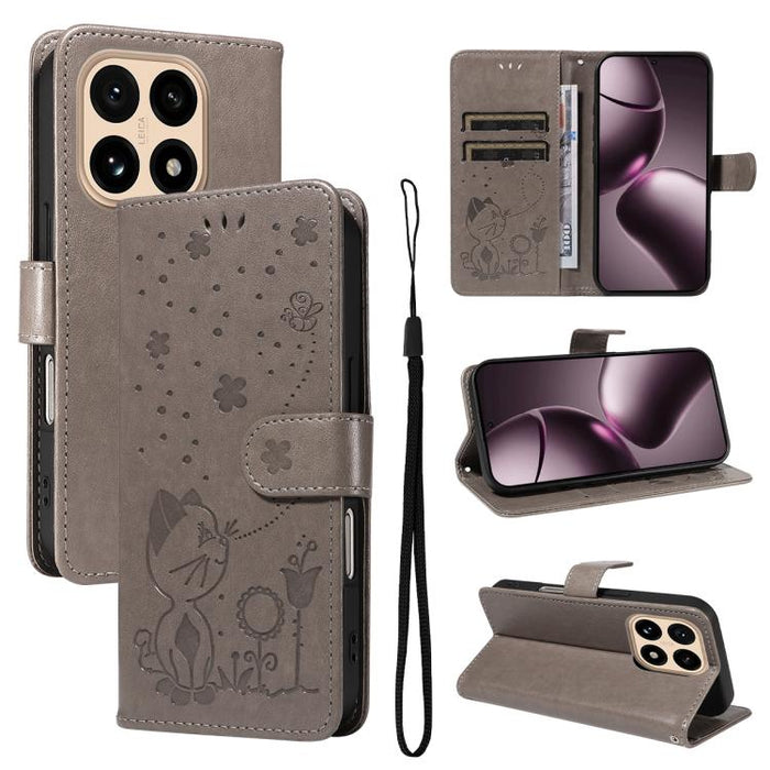 Funda de cuero con tapa para teléfono con estampado de gato y abeja, For Xiaomi 17 Max 5G, For Xiaomi 17T Pro 5G Global, For Xiaomi 17T 5G Global, For Xiaomi 17 Ultra, For Xiaomi 17 Pro Max, For Xiaomi 17, For Xiaomi Poco M7 4G 169mm                   ...