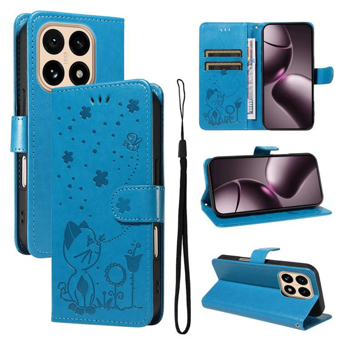 Funda de cuero con tapa para teléfono con estampado de gato y abeja, For Xiaomi 17 Max 5G, For Xiaomi 17T Pro 5G Global, For Xiaomi 17T 5G Global, For Xiaomi 17 Ultra, For Xiaomi 17 Pro Max, For Xiaomi 17, For Xiaomi Poco M7 4G 169mm                   ...