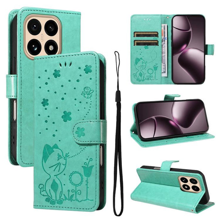 Funda de cuero con tapa para teléfono con estampado de gato y abeja, For Xiaomi 17 Max 5G, For Xiaomi 17T Pro 5G Global, For Xiaomi 17T 5G Global, For Xiaomi 17 Ultra, For Xiaomi 17 Pro Max, For Xiaomi 17, For Xiaomi Poco M7 4G 169mm                   ...