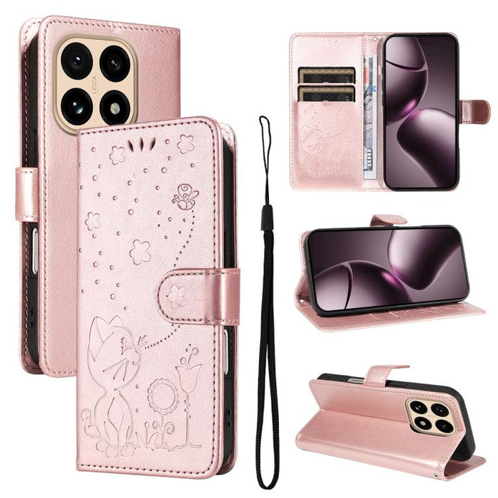 Funda de cuero con tapa para teléfono con estampado de gato y abeja, For Xiaomi 17 Max 5G, For Xiaomi 17T Pro 5G Global, For Xiaomi 17T 5G Global, For Xiaomi 17 Ultra, For Xiaomi 17 Pro Max, For Xiaomi 17, For Xiaomi Poco M7 4G 169mm                   ...