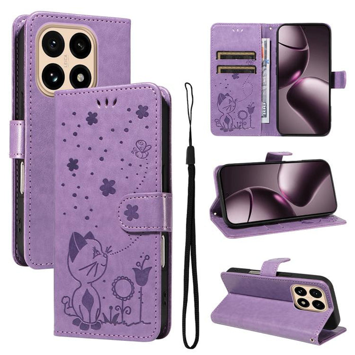 Funda de cuero con tapa para teléfono con estampado de gato y abeja, For Xiaomi 17 Max 5G, For Xiaomi 17T Pro 5G Global, For Xiaomi 17T 5G Global, For Xiaomi 17 Ultra, For Xiaomi 17 Pro Max, For Xiaomi 17, For Xiaomi Poco M7 4G 169mm                   ...