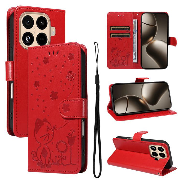 Funda de cuero con tapa para teléfono con estampado de gato y abeja, For Xiaomi 17 Max 5G, For Xiaomi 17T Pro 5G Global, For Xiaomi 17T 5G Global, For Xiaomi 17 Ultra, For Xiaomi 17 Pro Max, For Xiaomi 17, For Xiaomi Poco M7 4G 169mm                   ...
