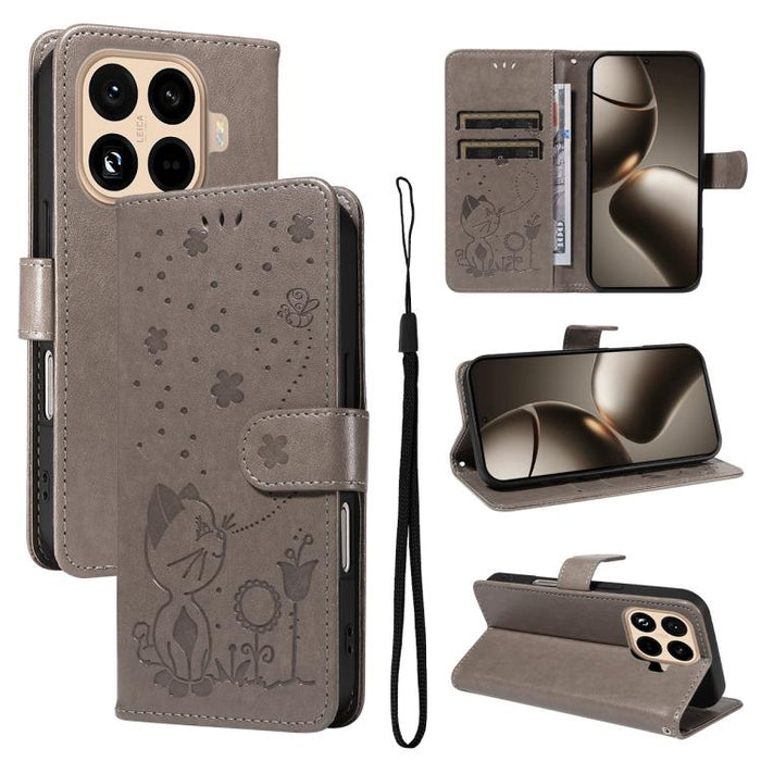 Funda de cuero con tapa para teléfono con estampado de gato y abeja, For Xiaomi 17 Max 5G, For Xiaomi 17T Pro 5G Global, For Xiaomi 17T 5G Global, For Xiaomi 17 Ultra, For Xiaomi 17 Pro Max, For Xiaomi 17, For Xiaomi Poco M7 4G 169mm                   ...