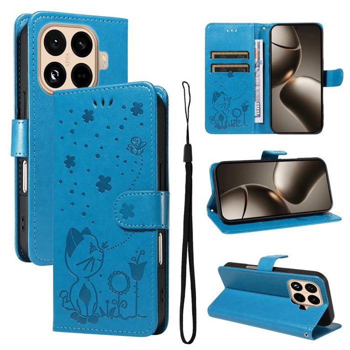 Funda de cuero con tapa para teléfono con estampado de gato y abeja, For Xiaomi 17 Max 5G, For Xiaomi 17T Pro 5G Global, For Xiaomi 17T 5G Global, For Xiaomi 17 Ultra, For Xiaomi 17 Pro Max, For Xiaomi 17, For Xiaomi Poco M7 4G 169mm                   ...