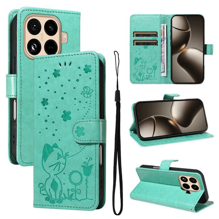Funda de cuero con tapa para teléfono con estampado de gato y abeja, For Xiaomi 17 Max 5G, For Xiaomi 17T Pro 5G Global, For Xiaomi 17T 5G Global, For Xiaomi 17 Ultra, For Xiaomi 17 Pro Max, For Xiaomi 17, For Xiaomi Poco M7 4G 169mm                   ...