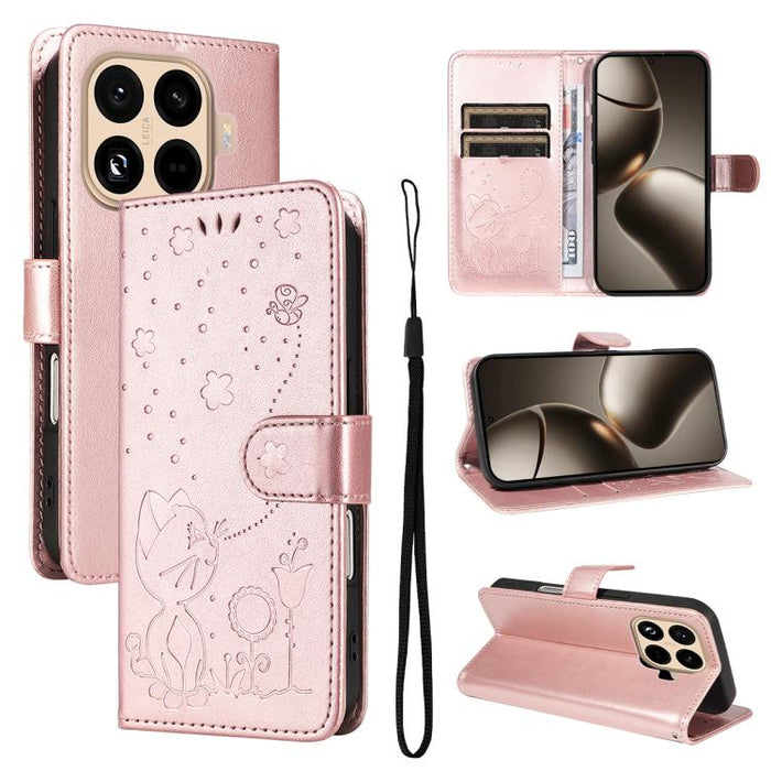 Funda de cuero con tapa para teléfono con estampado de gato y abeja, For Xiaomi 17 Max 5G, For Xiaomi 17T Pro 5G Global, For Xiaomi 17T 5G Global, For Xiaomi 17 Ultra, For Xiaomi 17 Pro Max, For Xiaomi 17, For Xiaomi Poco M7 4G 169mm                   ...