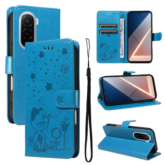 Funda de cuero con tapa para teléfono con estampado de gato y abeja, For Xiaomi 17 Max 5G, For Xiaomi 17T Pro 5G Global, For Xiaomi 17T 5G Global, For Xiaomi 17 Ultra, For Xiaomi 17 Pro Max, For Xiaomi 17, For Xiaomi Poco M7 4G 169mm                   ...