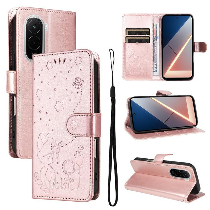 Funda de cuero con tapa para teléfono con estampado de gato y abeja, For Xiaomi 17 Max 5G, For Xiaomi 17T Pro 5G Global, For Xiaomi 17T 5G Global, For Xiaomi 17 Ultra, For Xiaomi 17 Pro Max, For Xiaomi 17, For Xiaomi Poco M7 4G 169mm                   ...