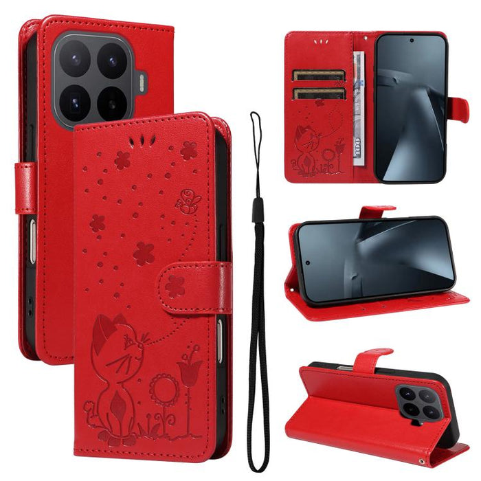 Funda de cuero con tapa para teléfono con estampado de gato y abeja, For Xiaomi 17 Max 5G, For Xiaomi 17T Pro 5G Global, For Xiaomi 17T 5G Global, For Xiaomi 17 Ultra, For Xiaomi 17 Pro Max, For Xiaomi 17, For Xiaomi Poco M7 4G 169mm                   ...