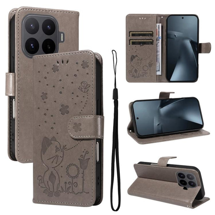 Funda de cuero con tapa para teléfono con estampado de gato y abeja, For Xiaomi 17 Max 5G, For Xiaomi 17T Pro 5G Global, For Xiaomi 17T 5G Global, For Xiaomi 17 Ultra, For Xiaomi 17 Pro Max, For Xiaomi 17, For Xiaomi Poco M7 4G 169mm                   ...
