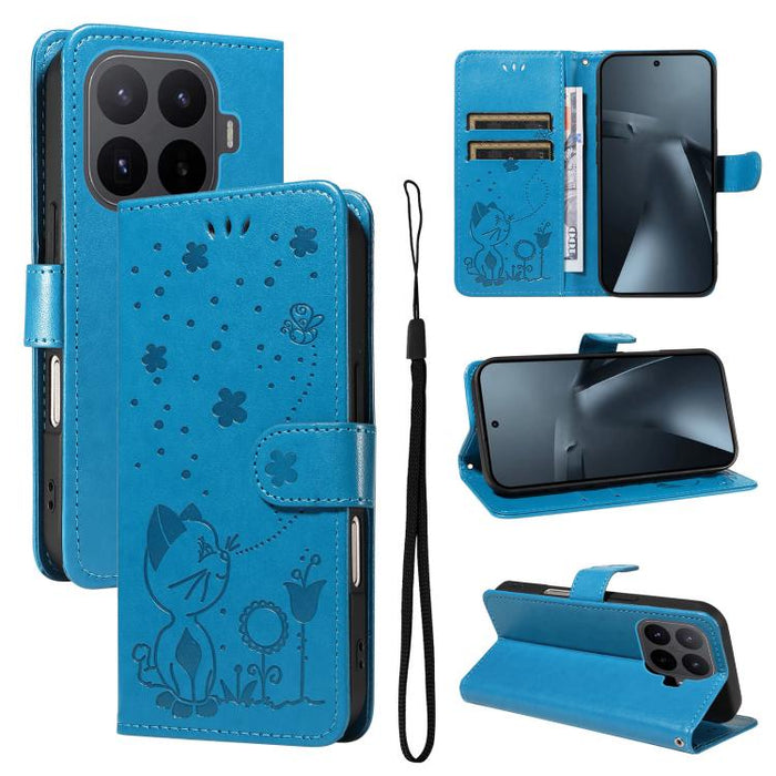 Funda de cuero con tapa para teléfono con estampado de gato y abeja, For Xiaomi 17 Max 5G, For Xiaomi 17T Pro 5G Global, For Xiaomi 17T 5G Global, For Xiaomi 17 Ultra, For Xiaomi 17 Pro Max, For Xiaomi 17, For Xiaomi Poco M7 4G 169mm                   ...