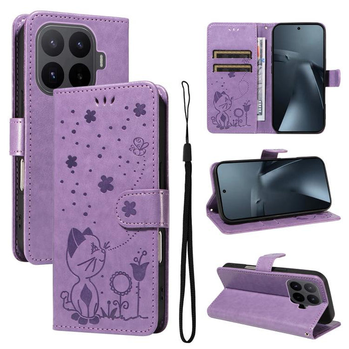 Funda de cuero con tapa para teléfono con estampado de gato y abeja, For Xiaomi 17 Max 5G, For Xiaomi 17T Pro 5G Global, For Xiaomi 17T 5G Global, For Xiaomi 17 Ultra, For Xiaomi 17 Pro Max, For Xiaomi 17, For Xiaomi Poco M7 4G 169mm                   ...