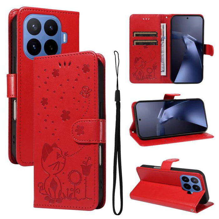 Funda de cuero con tapa para teléfono con estampado de gato y abeja, For Xiaomi 17 Max 5G, For Xiaomi 17T Pro 5G Global, For Xiaomi 17T 5G Global, For Xiaomi 17 Ultra, For Xiaomi 17 Pro Max, For Xiaomi 17, For Xiaomi Poco M7 4G 169mm                   ...