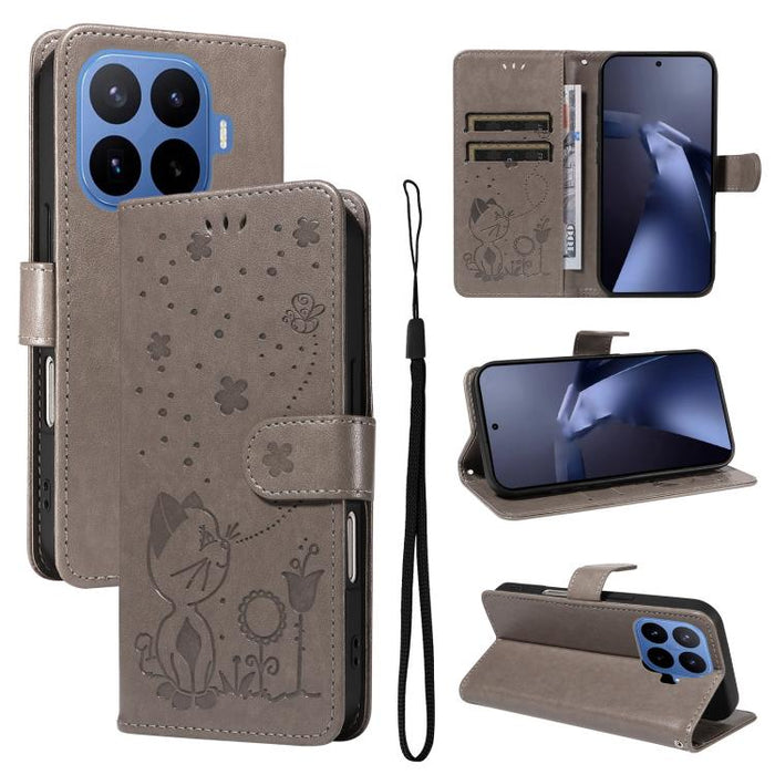 Funda de cuero con tapa para teléfono con estampado de gato y abeja, For Xiaomi 17 Max 5G, For Xiaomi 17T Pro 5G Global, For Xiaomi 17T 5G Global, For Xiaomi 17 Ultra, For Xiaomi 17 Pro Max, For Xiaomi 17, For Xiaomi Poco M7 4G 169mm                   ...